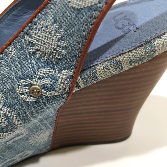 UGG HAZEL DENIM WEDEGE SLINGBACK SANDALS -BLUE -WOMEN’S US 8.5 -NEW - Picture 6 of 9